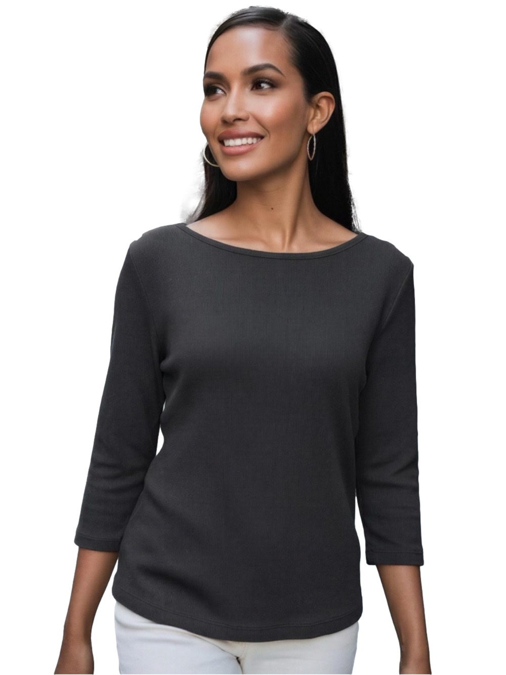 Ralph Lauren Ribbed 3/4 Sleeve Crew Neck Top